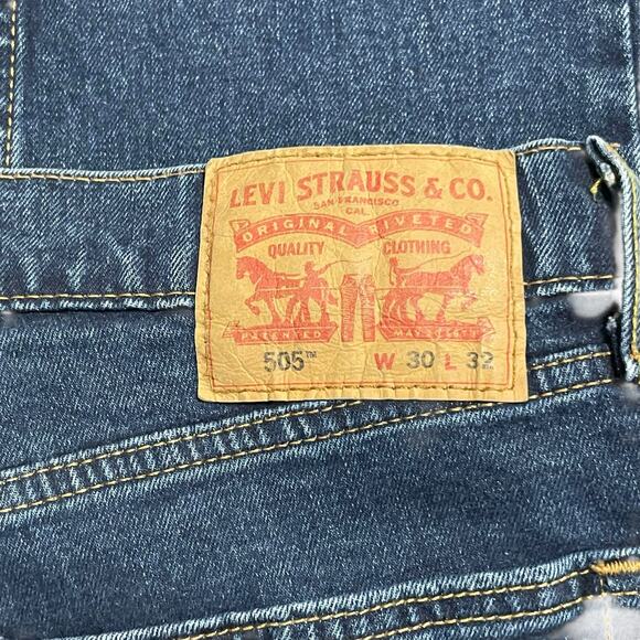 Levis 505 Mens Jeans Size 30 Mid Rise Regular Fit Straight Leg Denim Dark Wash - Picture 9 of 12